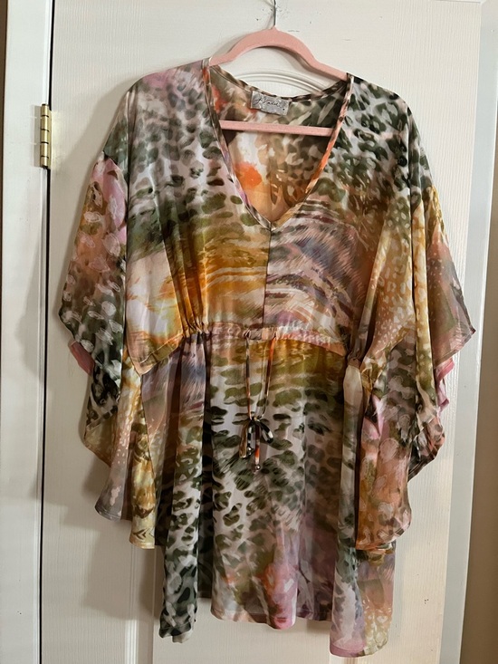 J Valdi Other - Boho V-Neck Tie-Waist Swim Coverup in Pink, Green & Gold